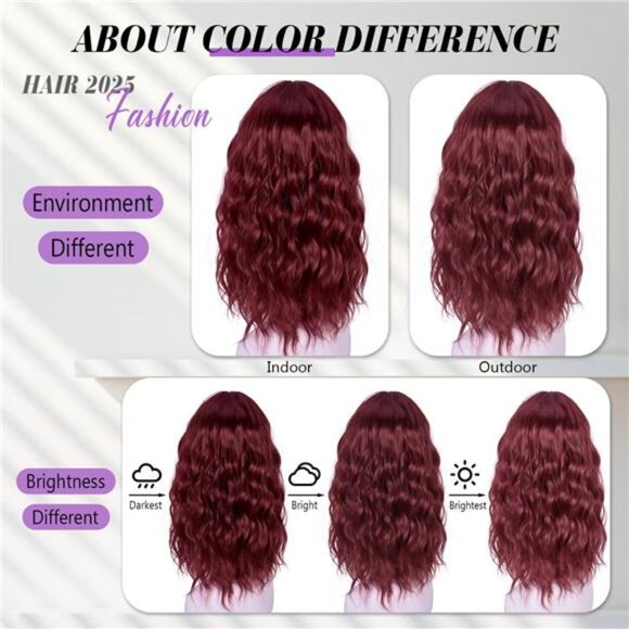 Short Wavy Wigs for Women Burgundy - Picture 6 of 6